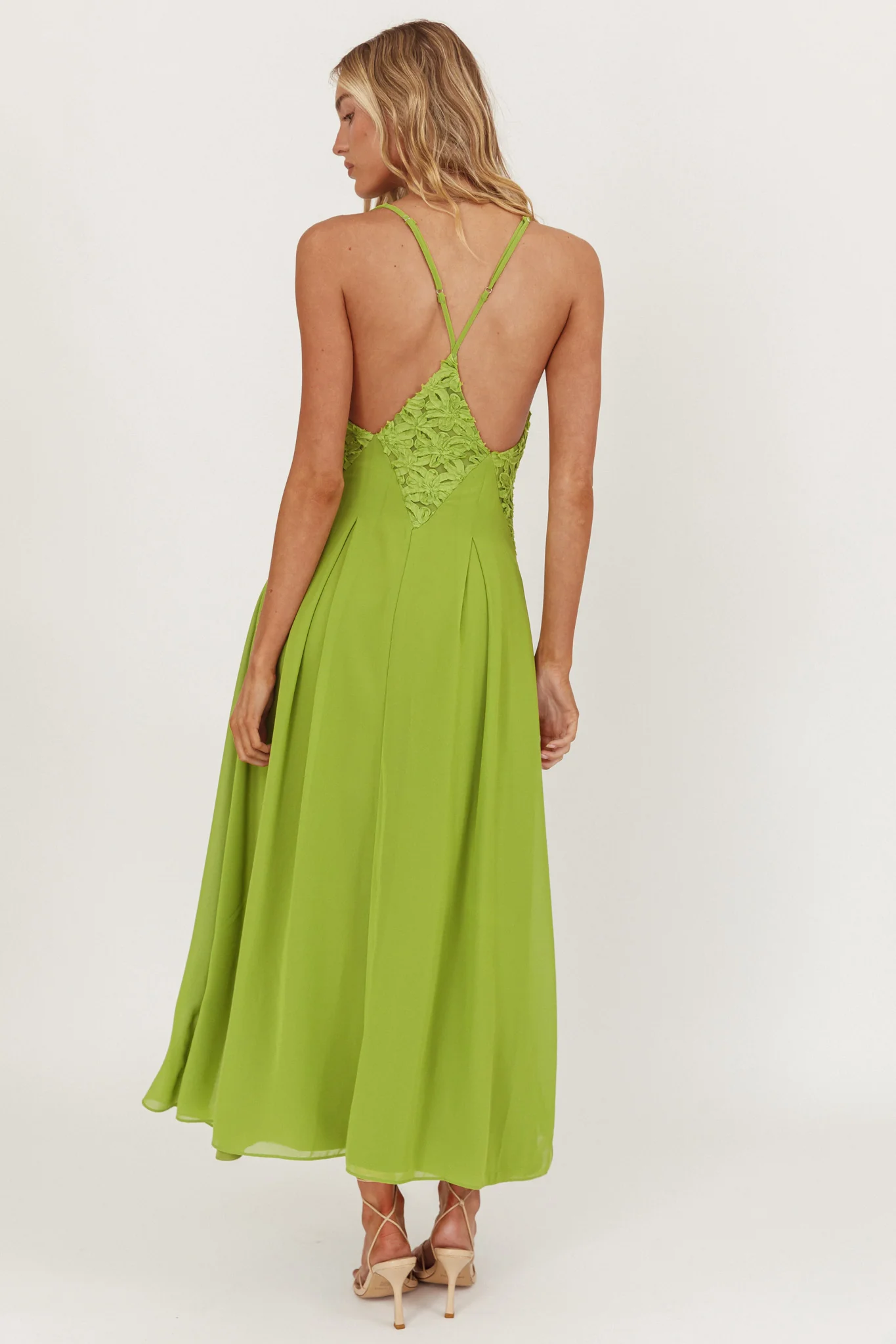 Wildflower Sun Applique Insert Maxi Dress Green - Seraphlike