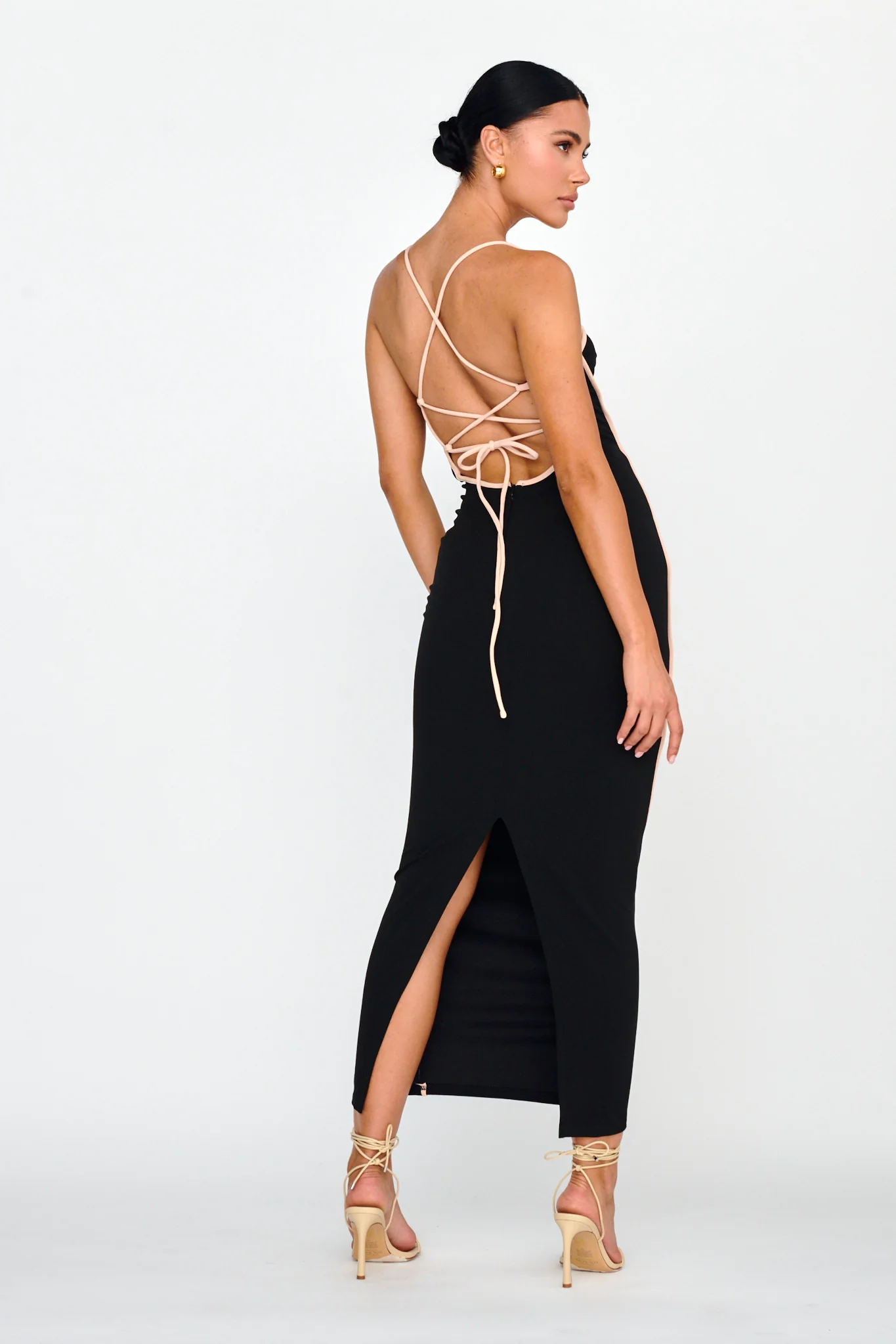 Future Awaits Lace-Up Back Maxi Dress Black - Seraphlike