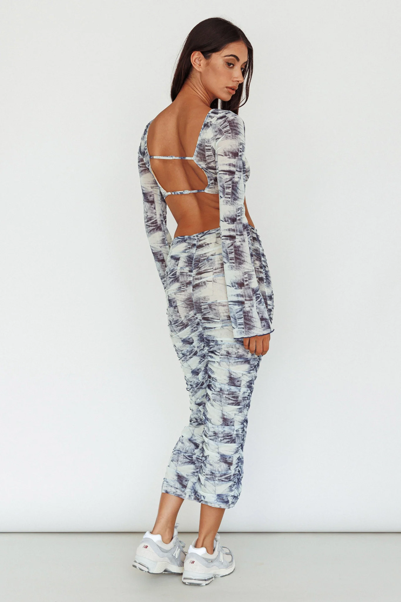 Blue Moons Ruched Midi Skirt Indigo Denim - Seraphlike