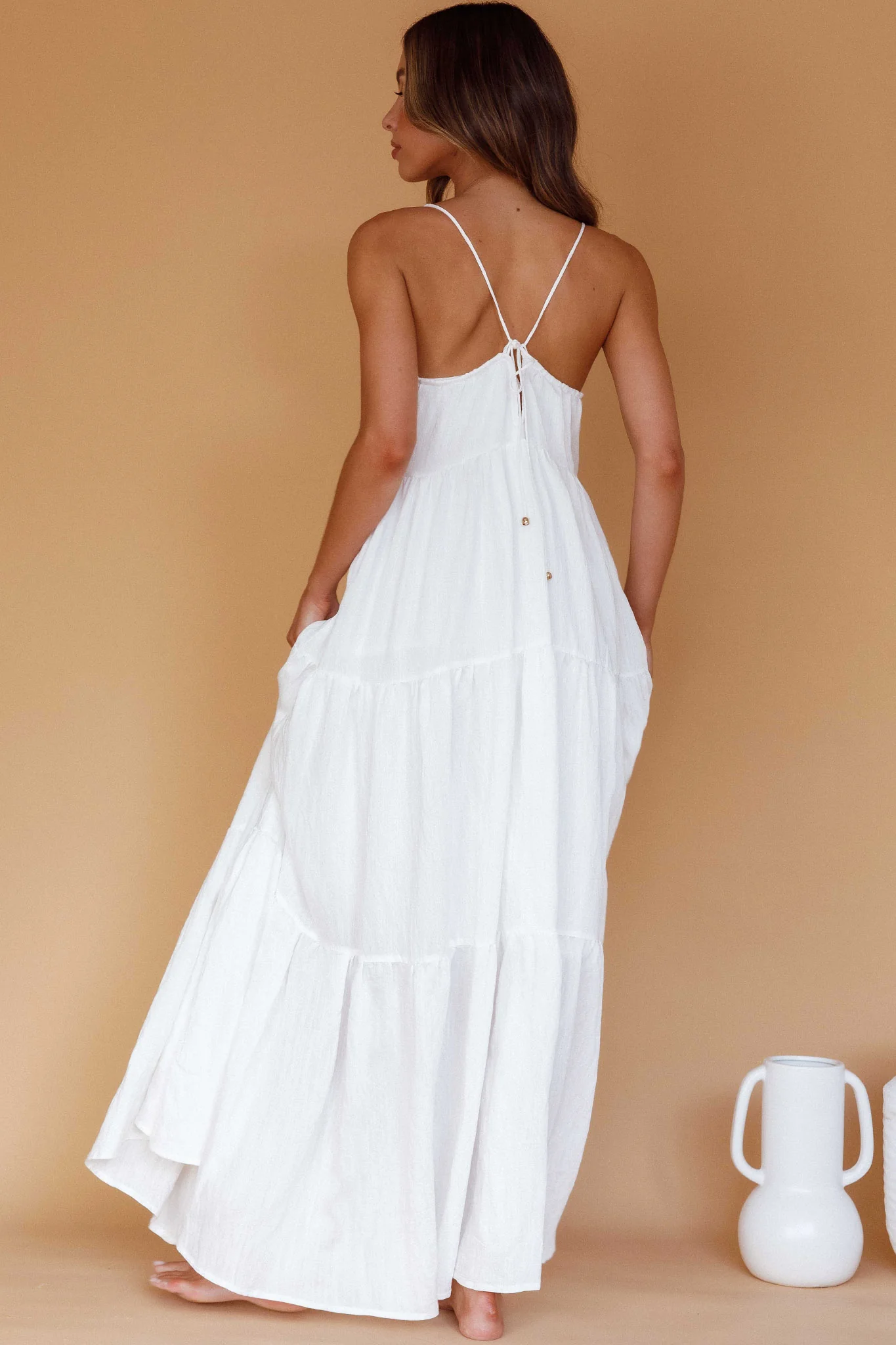 Bora Bora Tied Back Maxi Dress White - Seraphlike