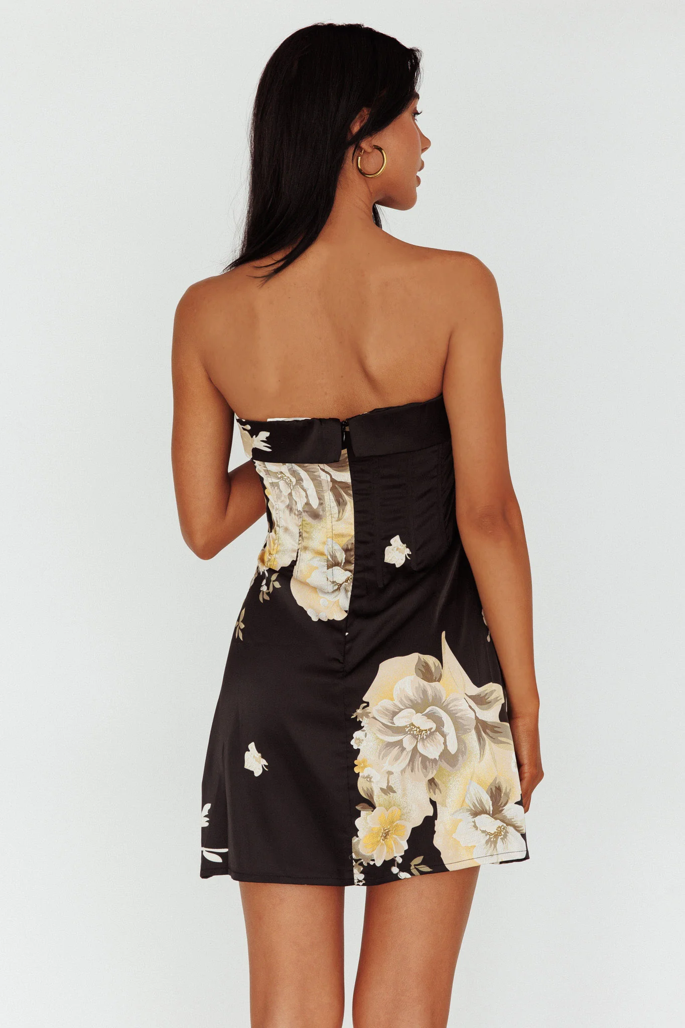 Govana Foldover Neckline Mini Dress Print Black - Seraphlike