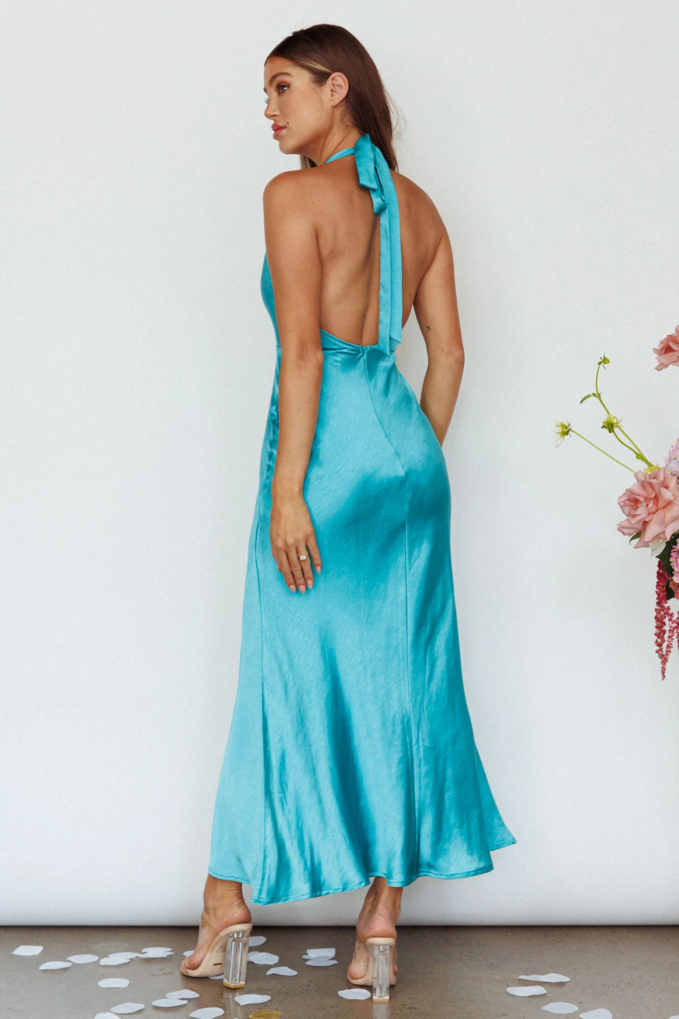 Oasis Diamante Halterneck Maxi Dress Turquoise - Seraphlike
