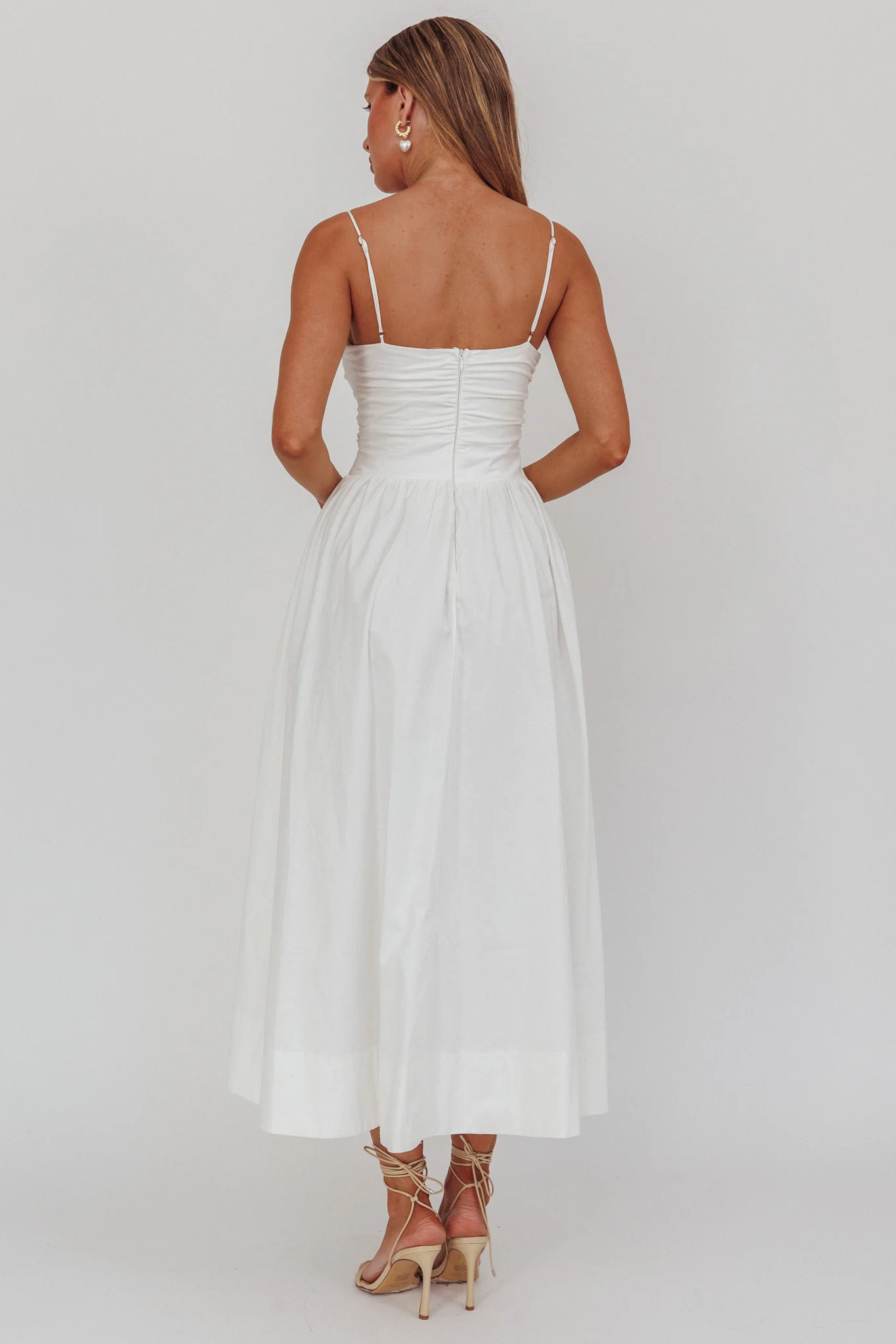 Ezrah A-Line Rosette Maxi Dress White - Seraphlike